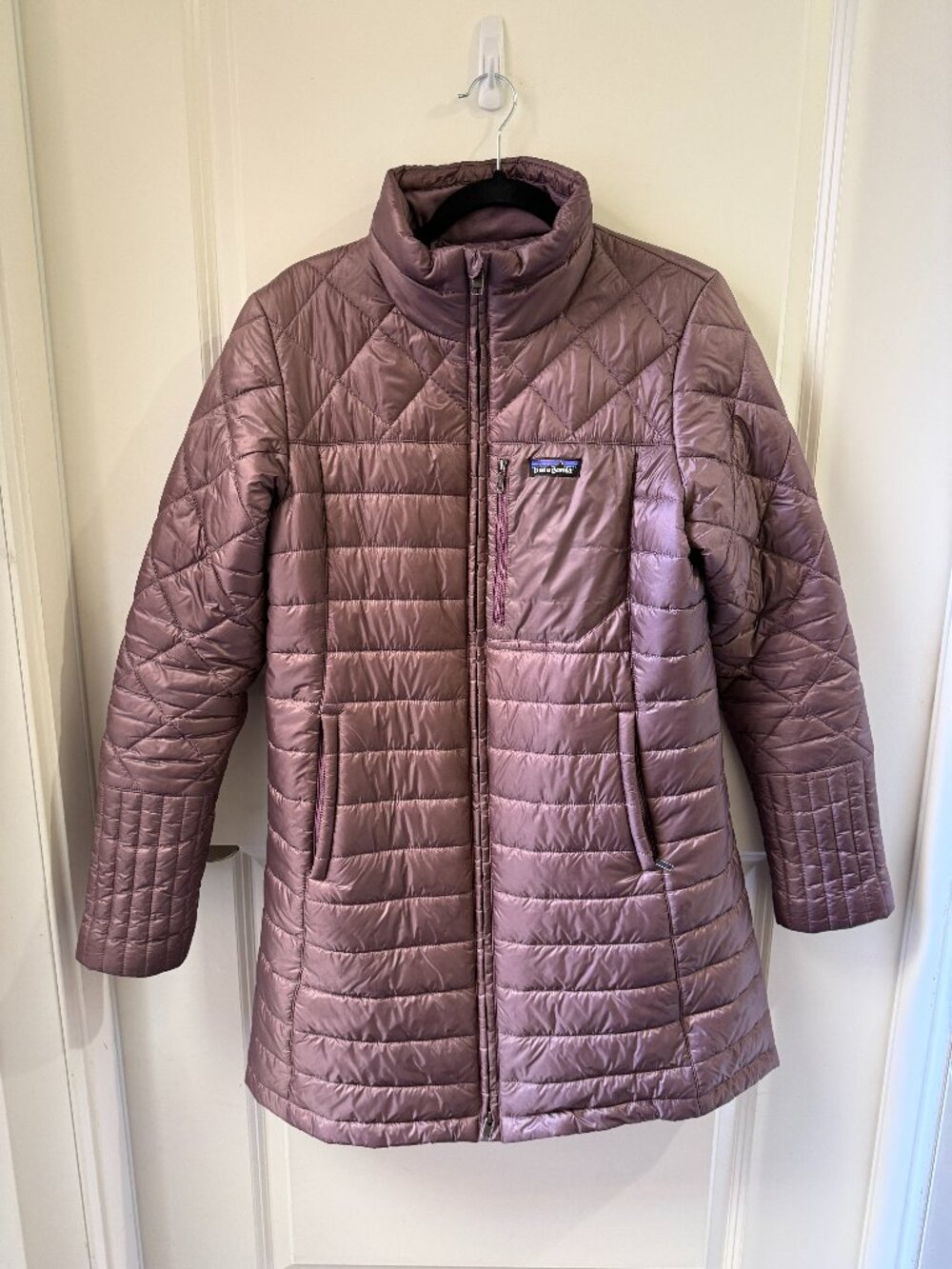 Patagonia Women’s Radalie Parka Mauve Quilted Insulated Long Puffer Coat in Larg